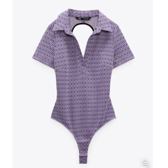 NWT - Zara Open Back Collared Bodysuit in Purple - Picture 4 of 5